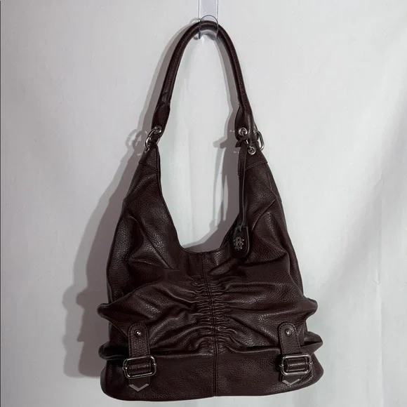 Jessica Simpson Brown Pebbled Shoulder Bag JS5132 Slouchy Buckle Hobo Purse - Picture 7 of 12